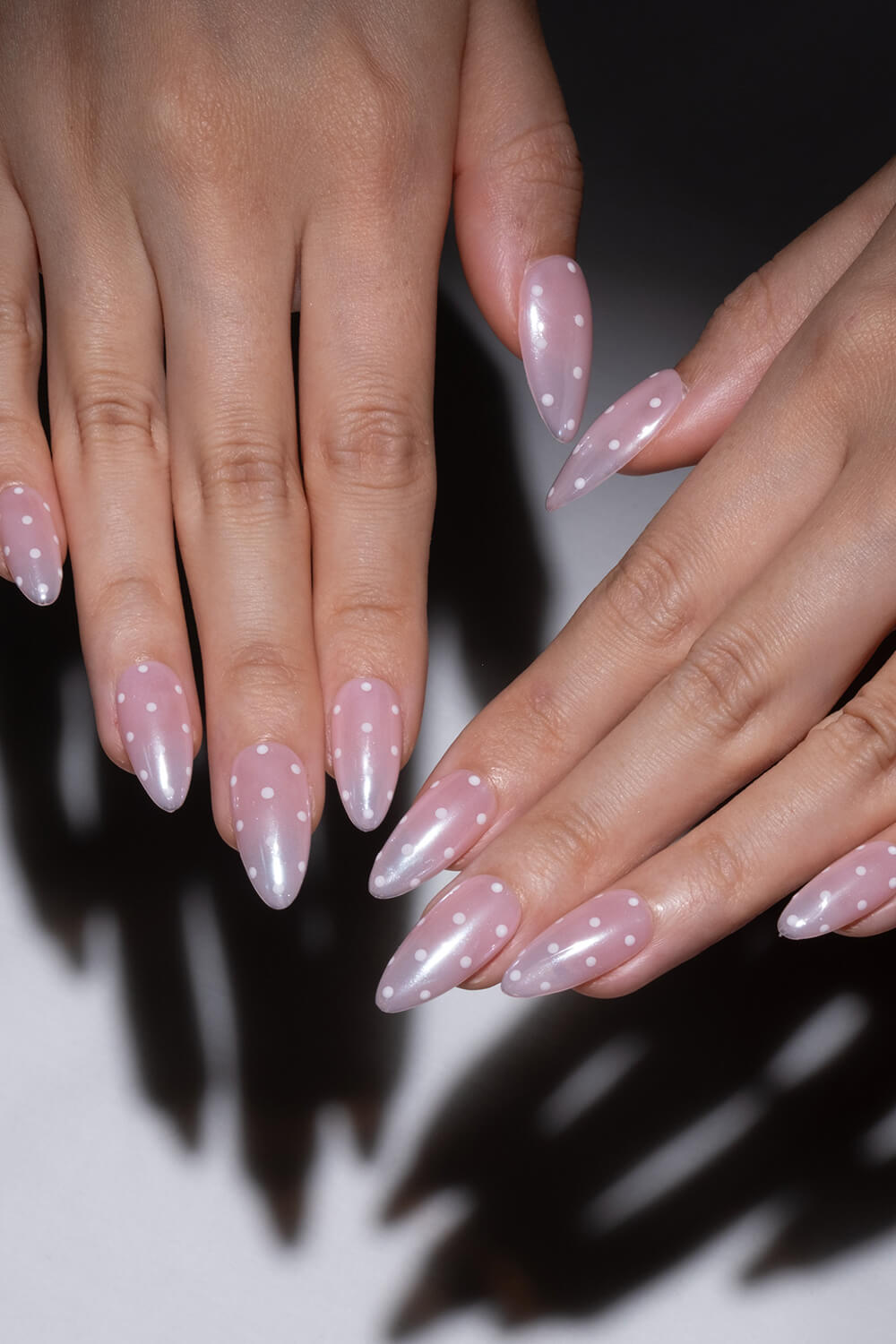 Polka Dot Long Almond Press On Fake Nails