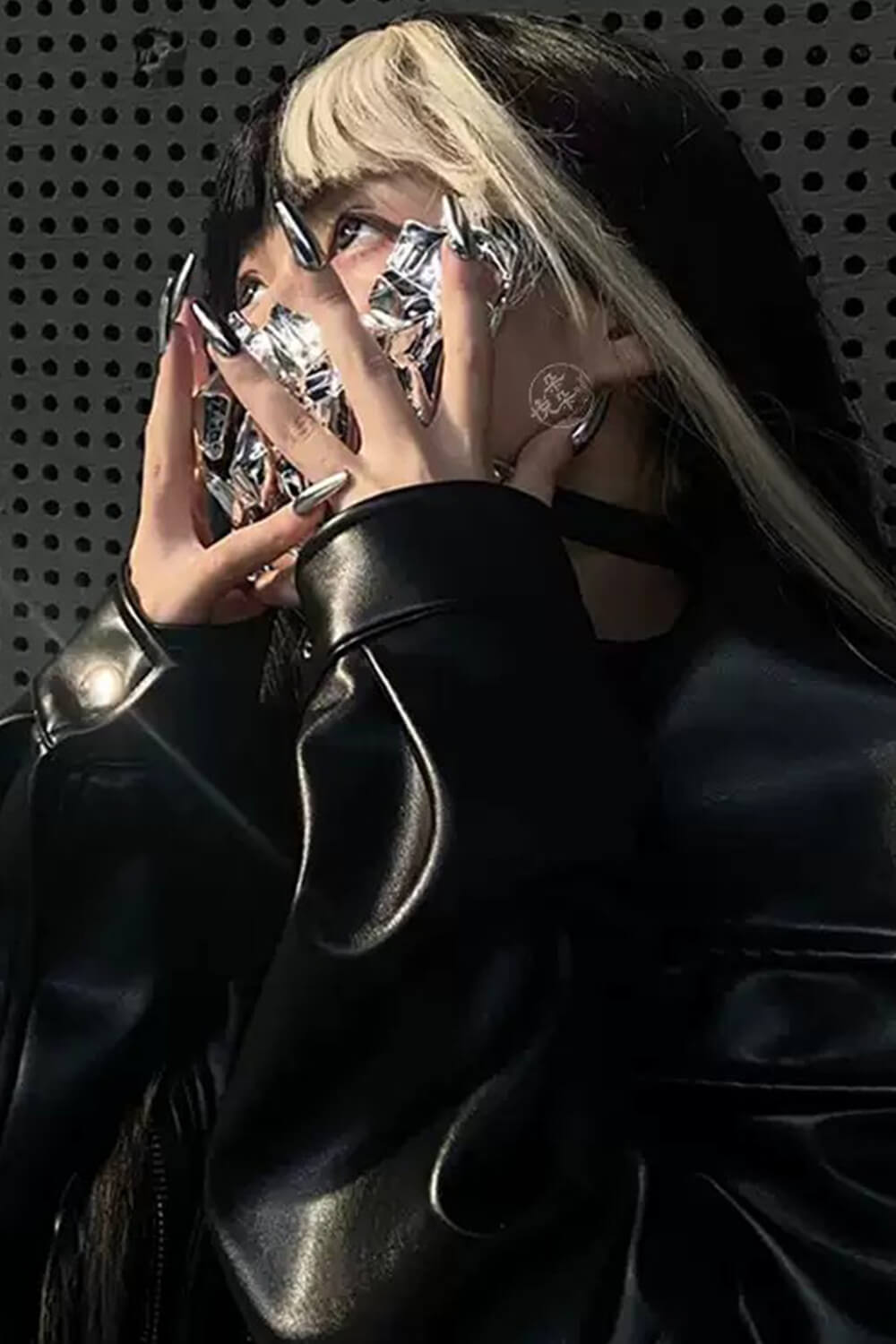 Chrome Long Coffin Press On Fake Nails