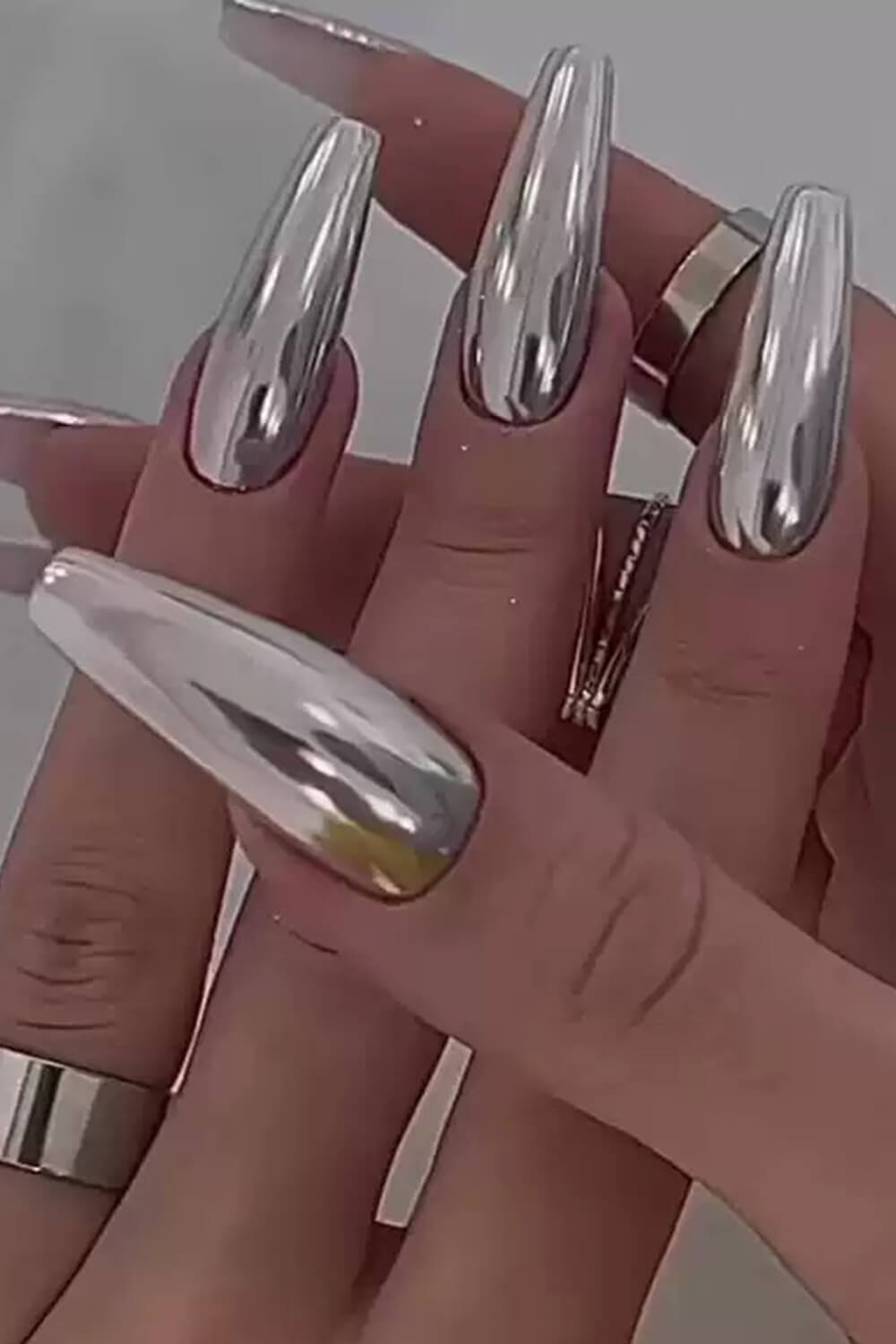 Chrome Long Coffin Press On Fake Nails
