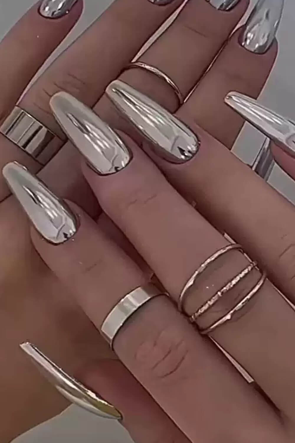 Chrome Long Coffin Press On Fake Nails