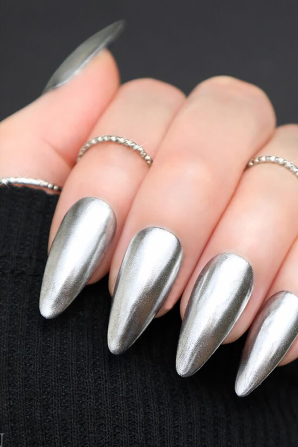 Chrome Long Almond Press On Fake Nails
