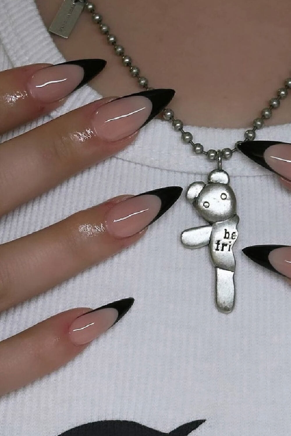 French Tip Medium Stiletto Press On Nails