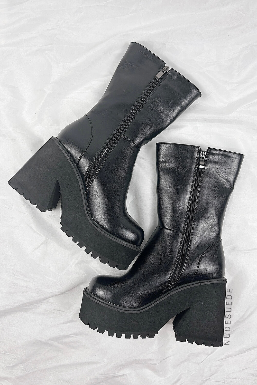 Black Chunky Platform Ankle Sock Boots