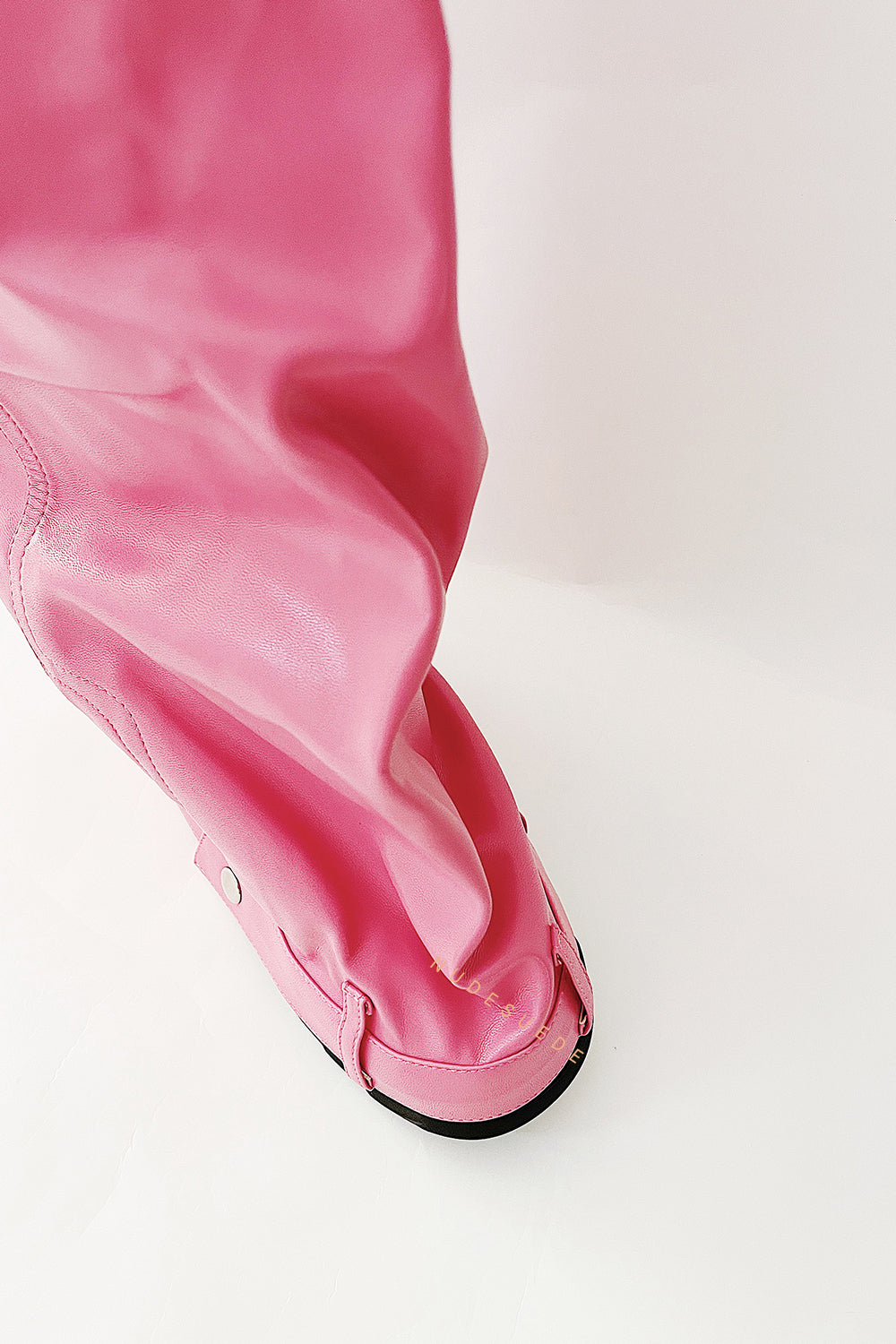 Wrapped Padlock Zip Detail Folded Knee High Wedge Chunky Biker Boots - Pink