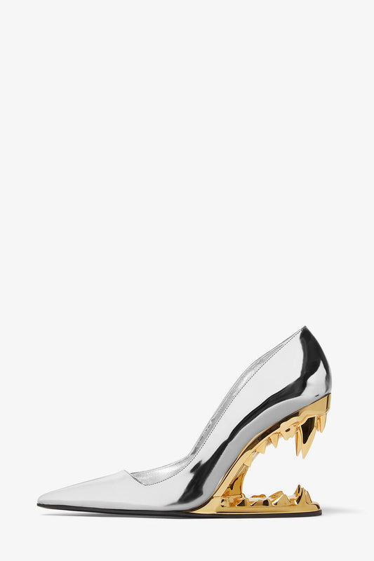 Patent Pointed Toe Morso Heeled Pumps - Silver Gold