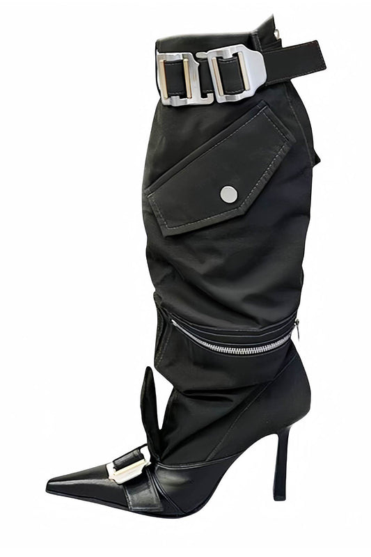 Pointed Toe Knee High Stiletto Heeled Trouser Boots