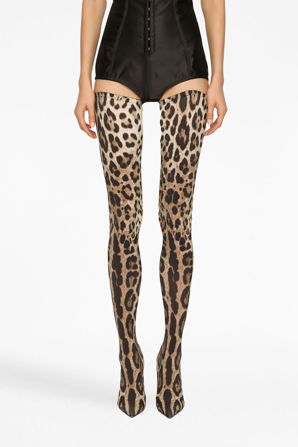 Leopard Print Pointed Toe Thigh High Stiletto Boots