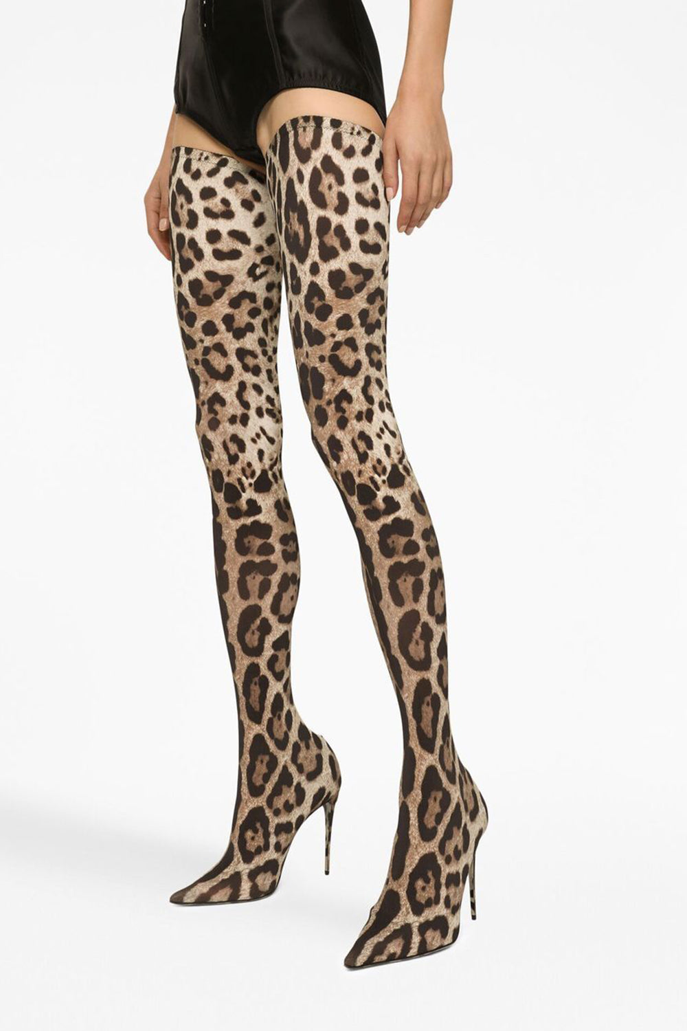 Leopard Print Pointed Toe Thigh High Stiletto Boots