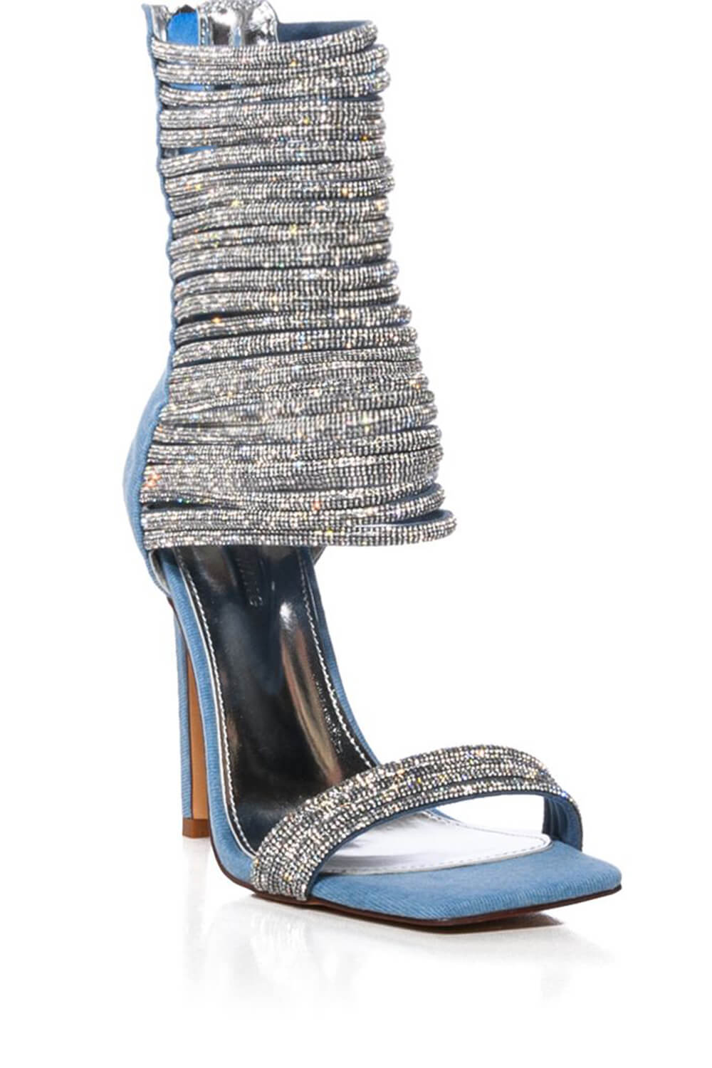 Coil Strap Square Toe Ankle Stiletto Heels - Blue