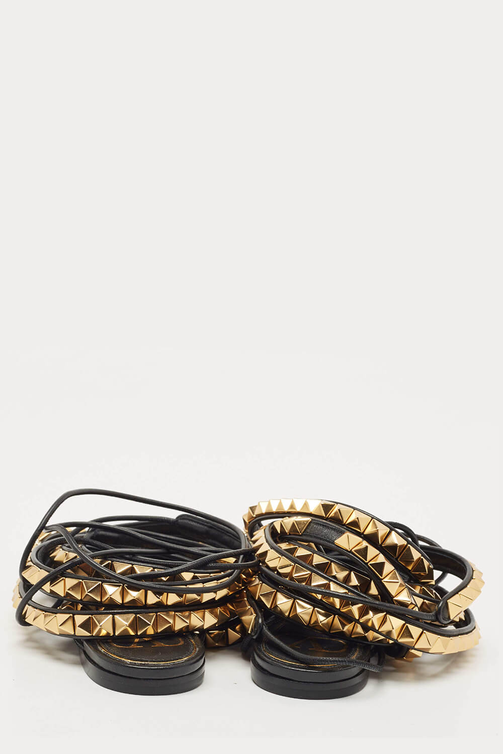 Faux Leather Lace Up Rockstud Flat Gladiator Sandals - Black