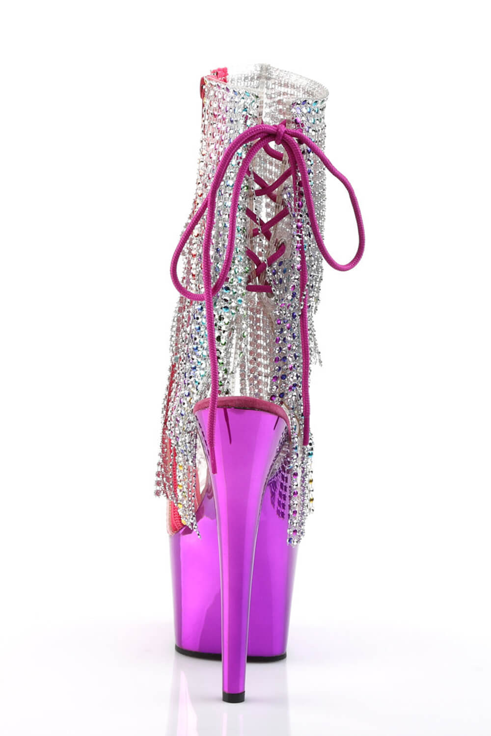 Diamante Fringe Platform Clear Perspex Open Toe Ankle Boots - Hot Pink