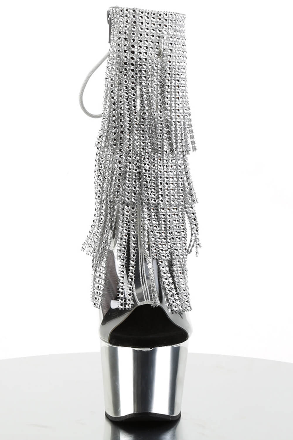 Diamante Fringe Platform Clear Perspex Open Toe Ankle Boots - Silver