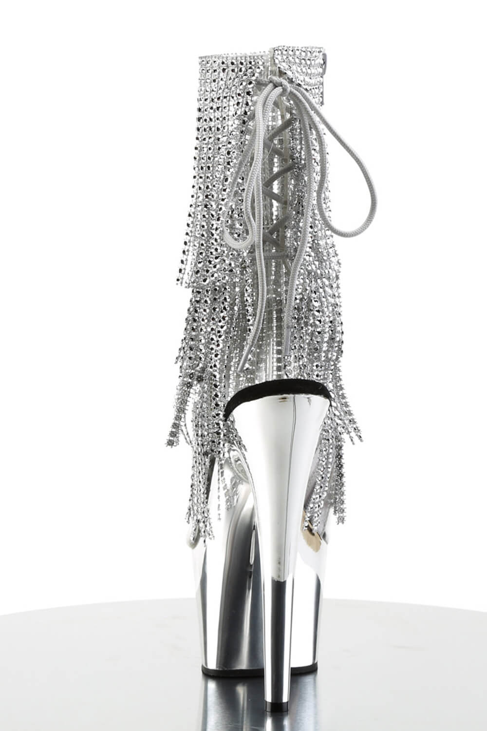 Diamante Fringe Platform Clear Perspex Open Toe Ankle Boots - Silver