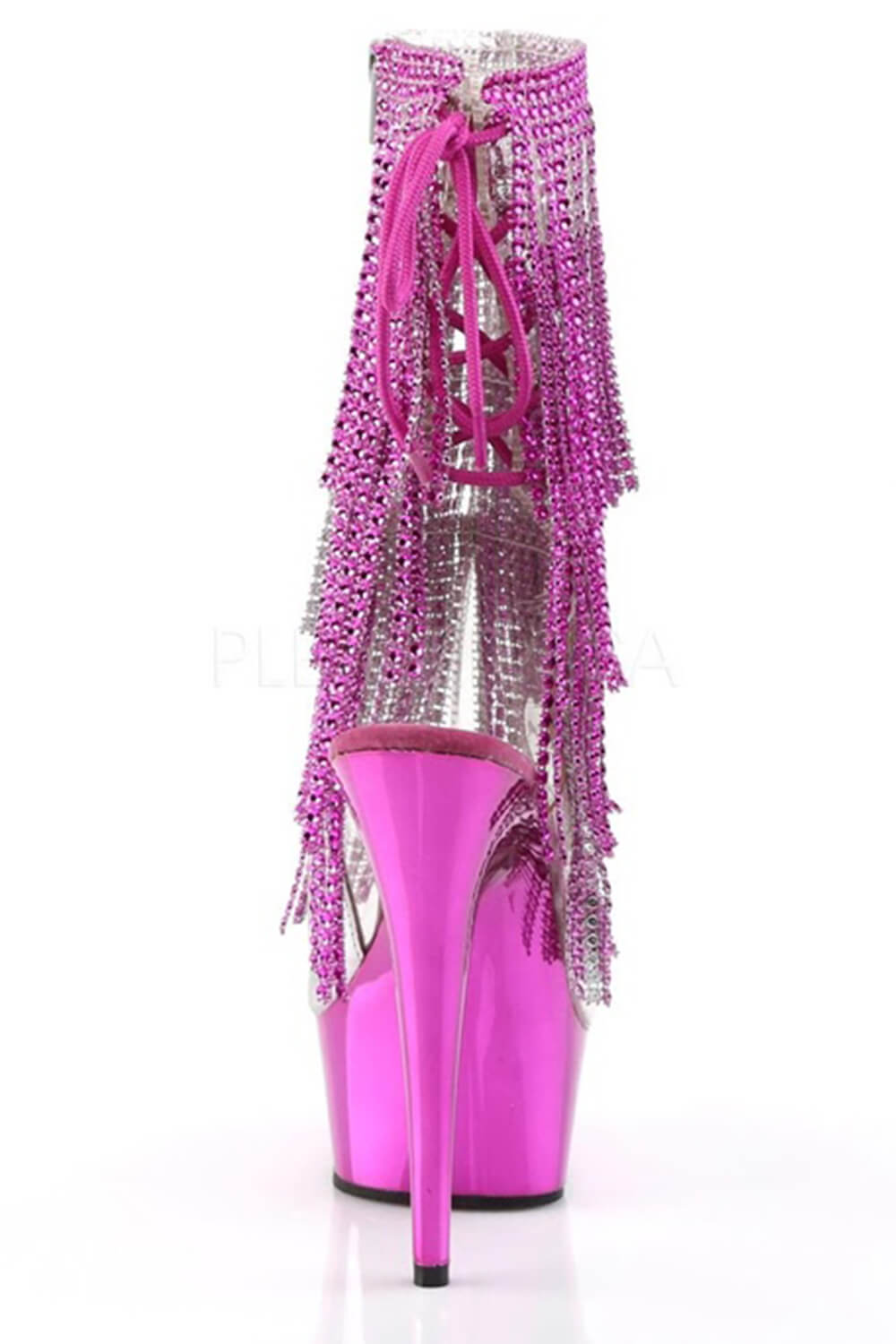 Diamante Fringe Platform Clear Perspex Open Toe Ankle Boots - Purple