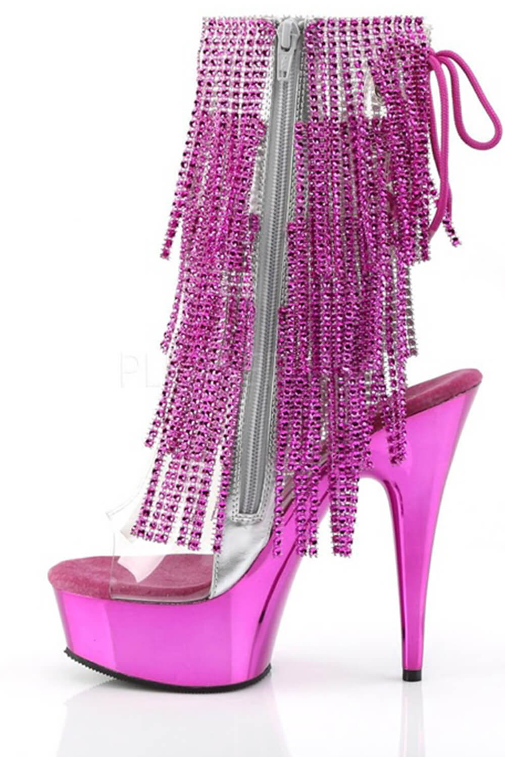 Diamante Fringe Platform Clear Perspex Open Toe Ankle Boots - Purple