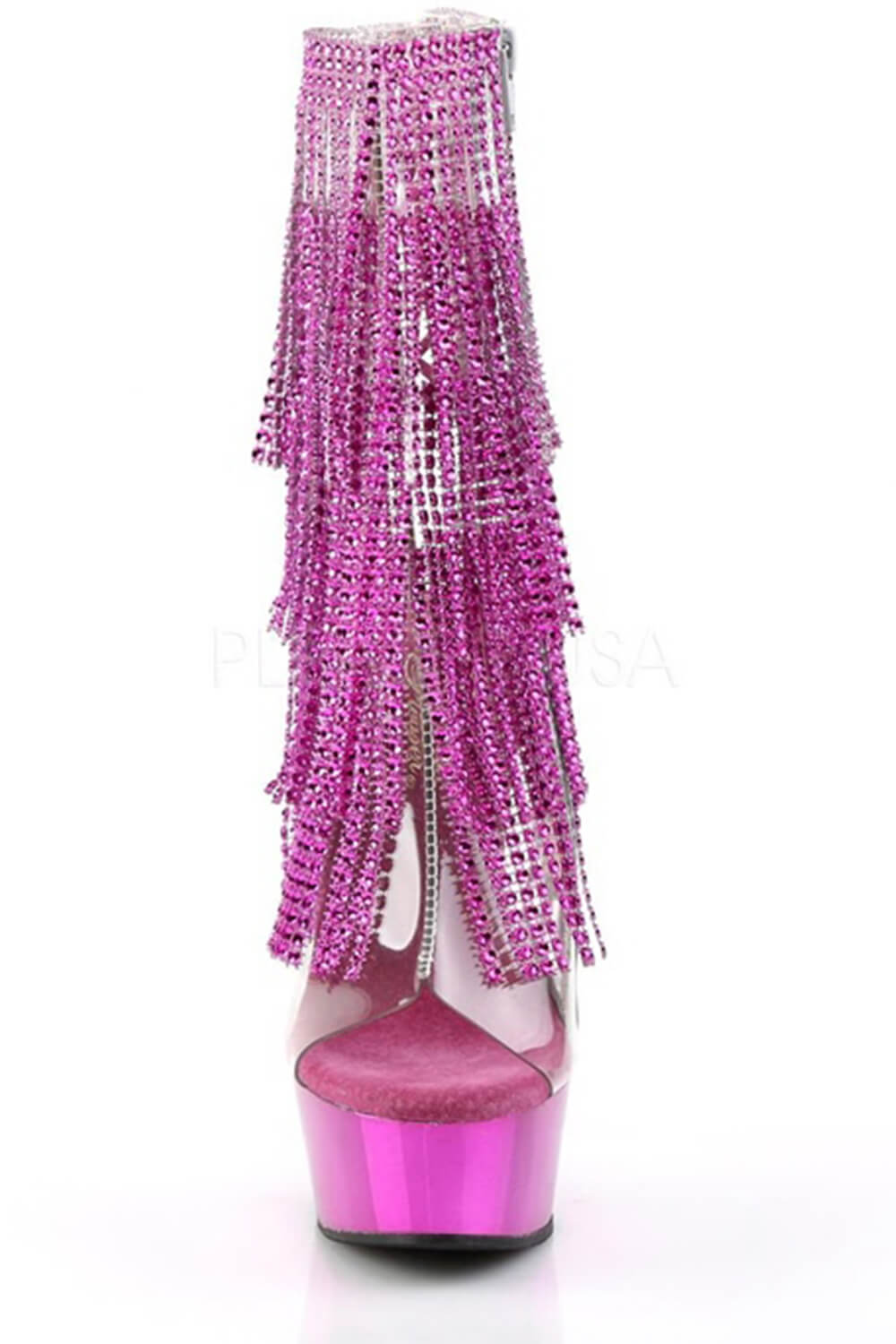 Diamante Fringe Platform Clear Perspex Open Toe Ankle Boots - Purple