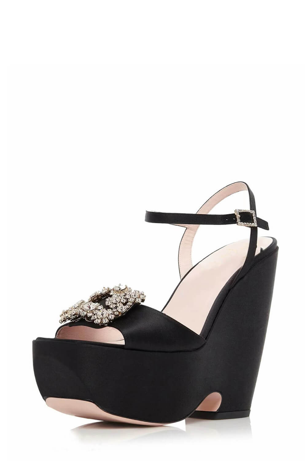 Crystal And Bead Platform Wedge Sandals - Black