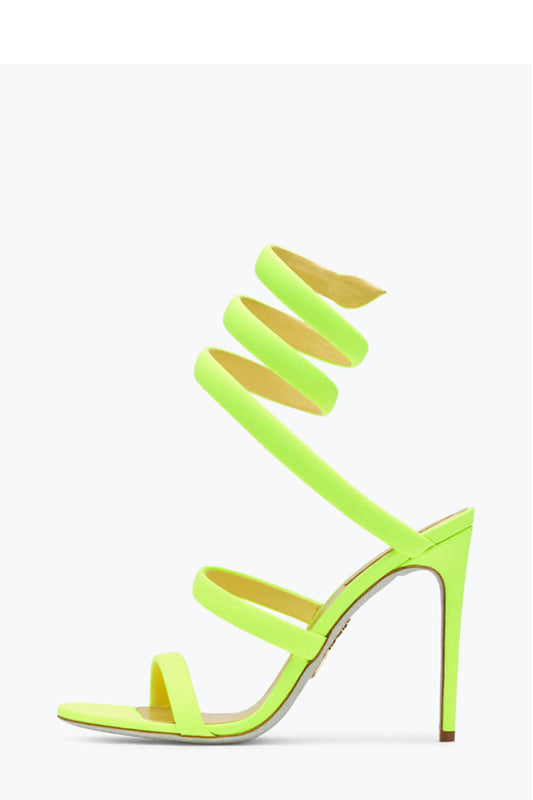 Satin Ankle Wrap Open Toe High Heel Sandals - Yellow