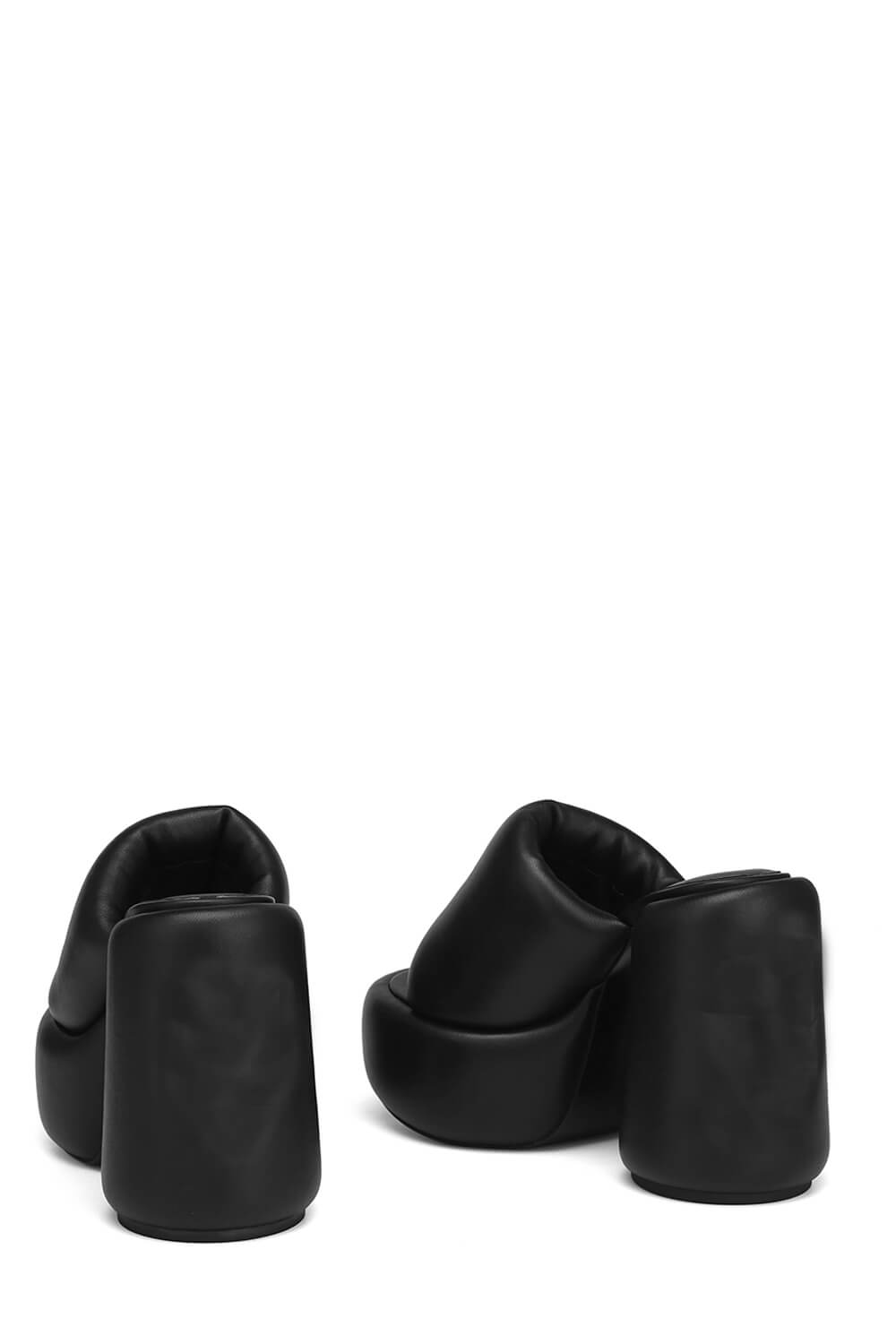 Padded Faux Leather Open Toe Platform Block Heeled Mule Sandals - Black