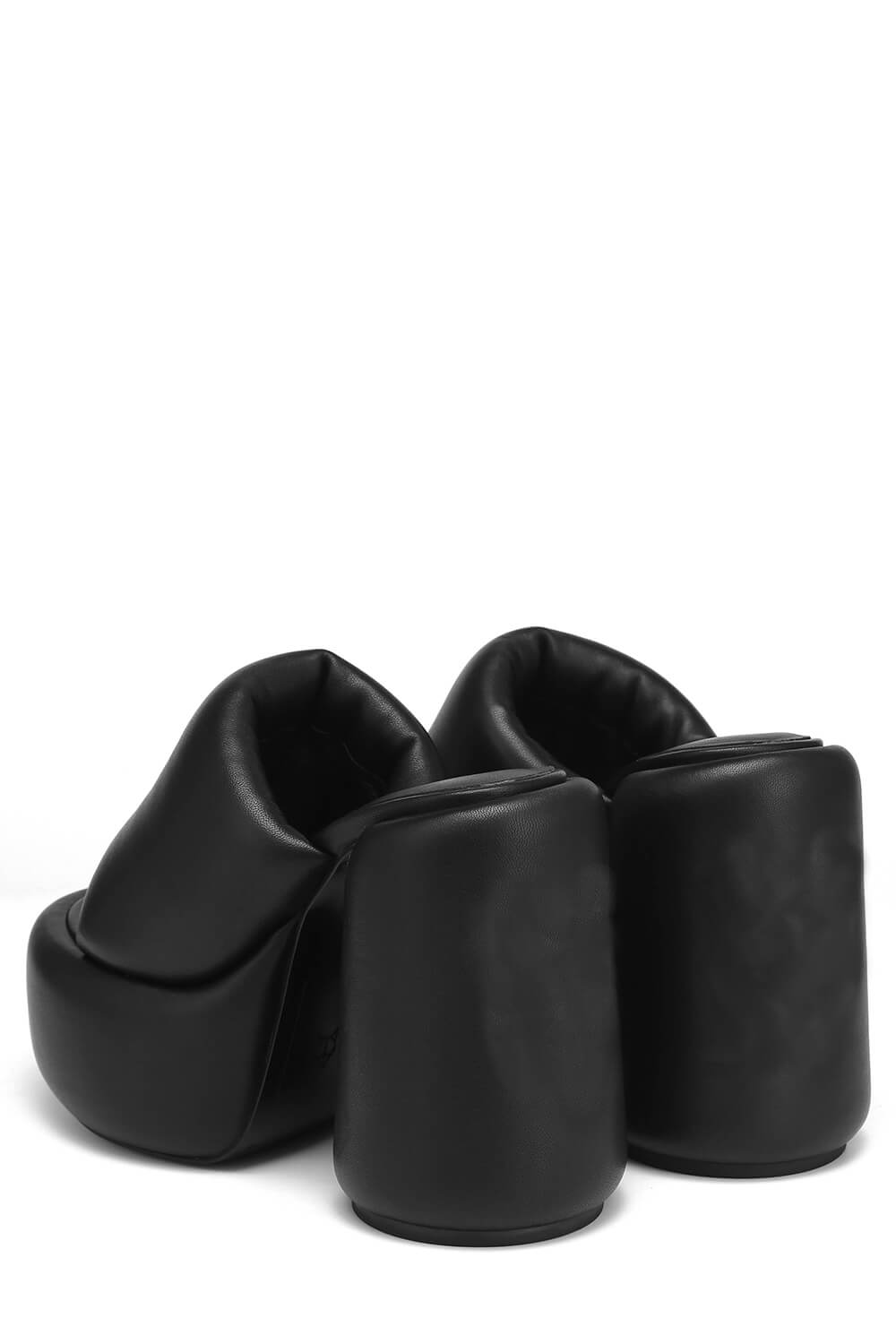 Padded Faux Leather Open Toe Platform Block Heeled Mule Sandals - Black