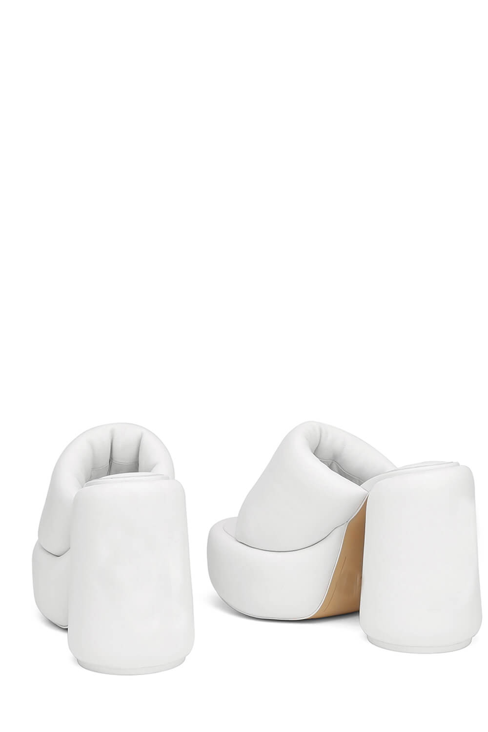 Padded Faux Leather Open Toe Platform Block Heeled Mule Sandals - White