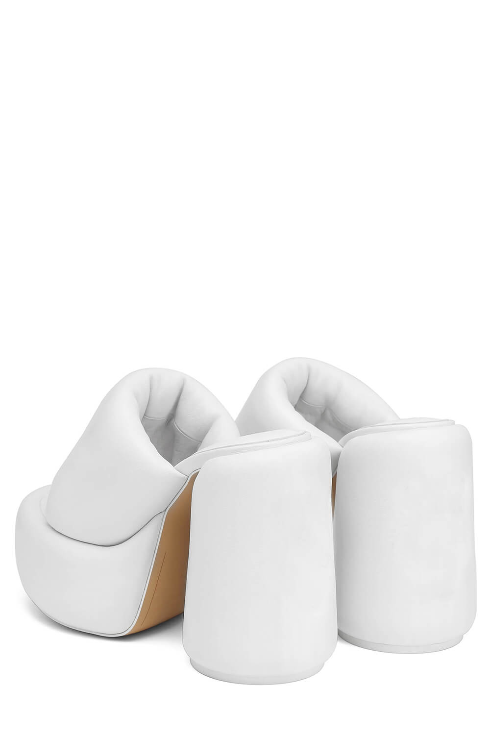 Padded Faux Leather Open Toe Platform Block Heeled Mule Sandals - White