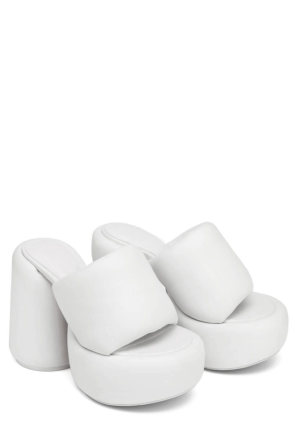 Padded Faux Leather Open Toe Platform Block Heeled Mule Sandals - White