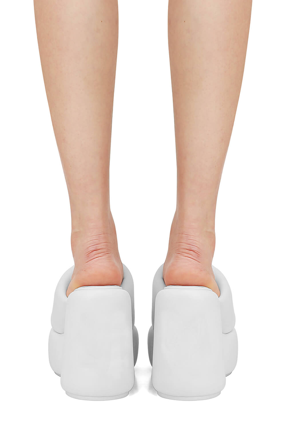 Padded Faux Leather Open Toe Platform Block Heeled Mule Sandals - White
