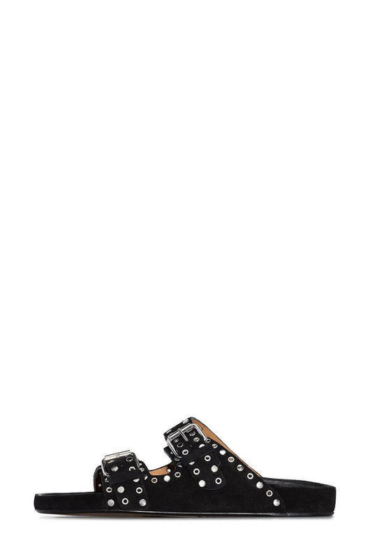 Suede Eyelet-Embellished Sandals -Black