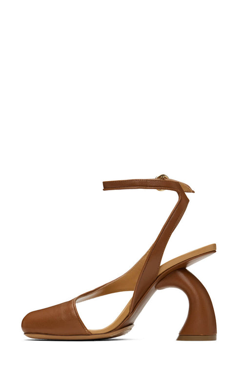 Assymetrical Cut Out Ankle Heeled Sandals - Tan