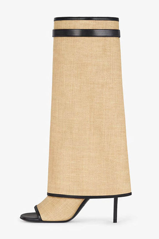 Lock Fold Over Raffia Knee-High Boots