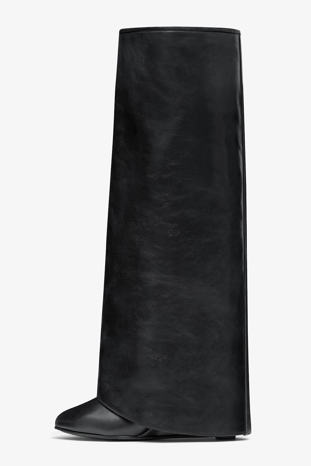 Buckles Detail Folded Wedge Heel Knee High Long Boots - Black