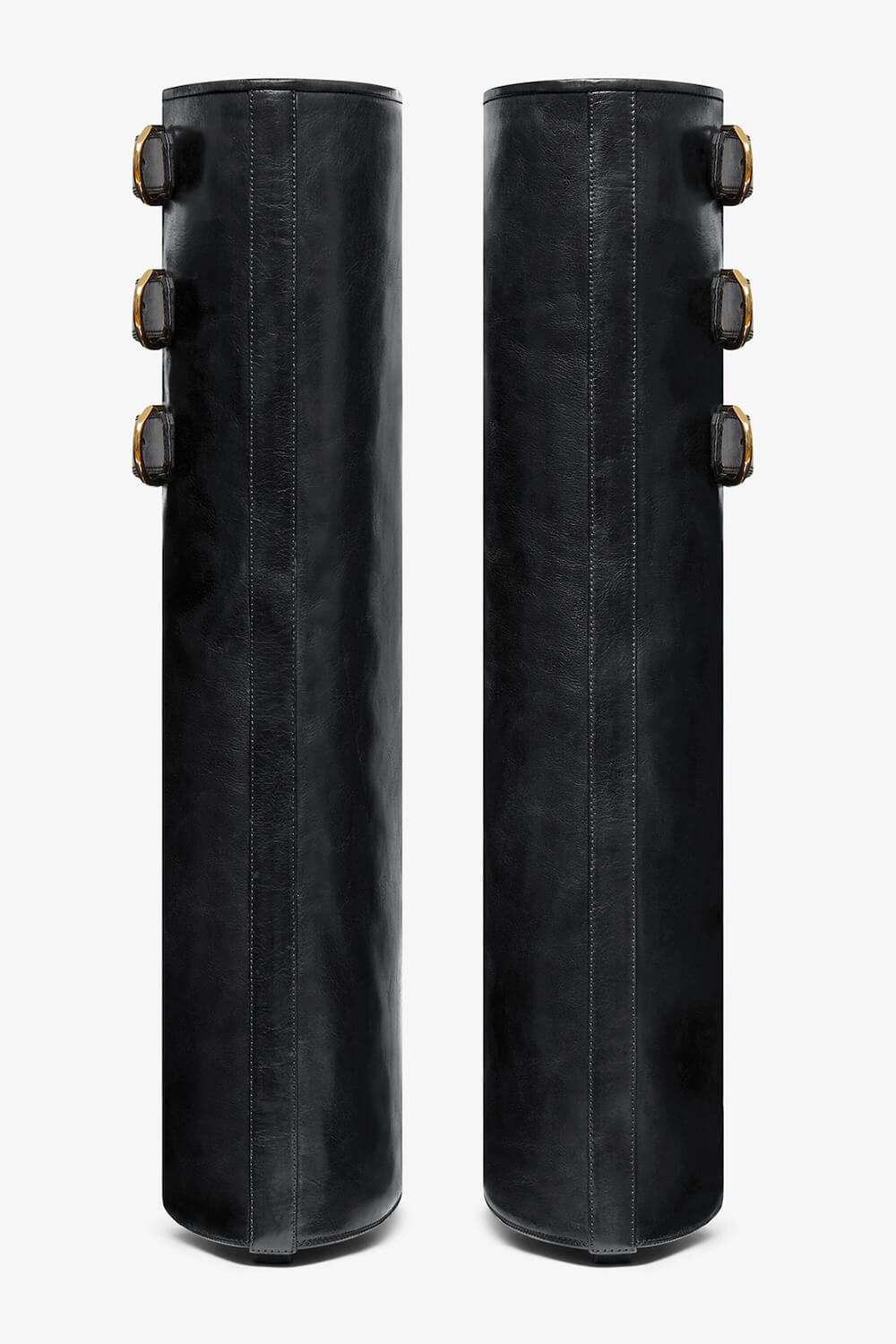 Buckles Detail Folded Wedge Heel Knee High Long Boots - Black