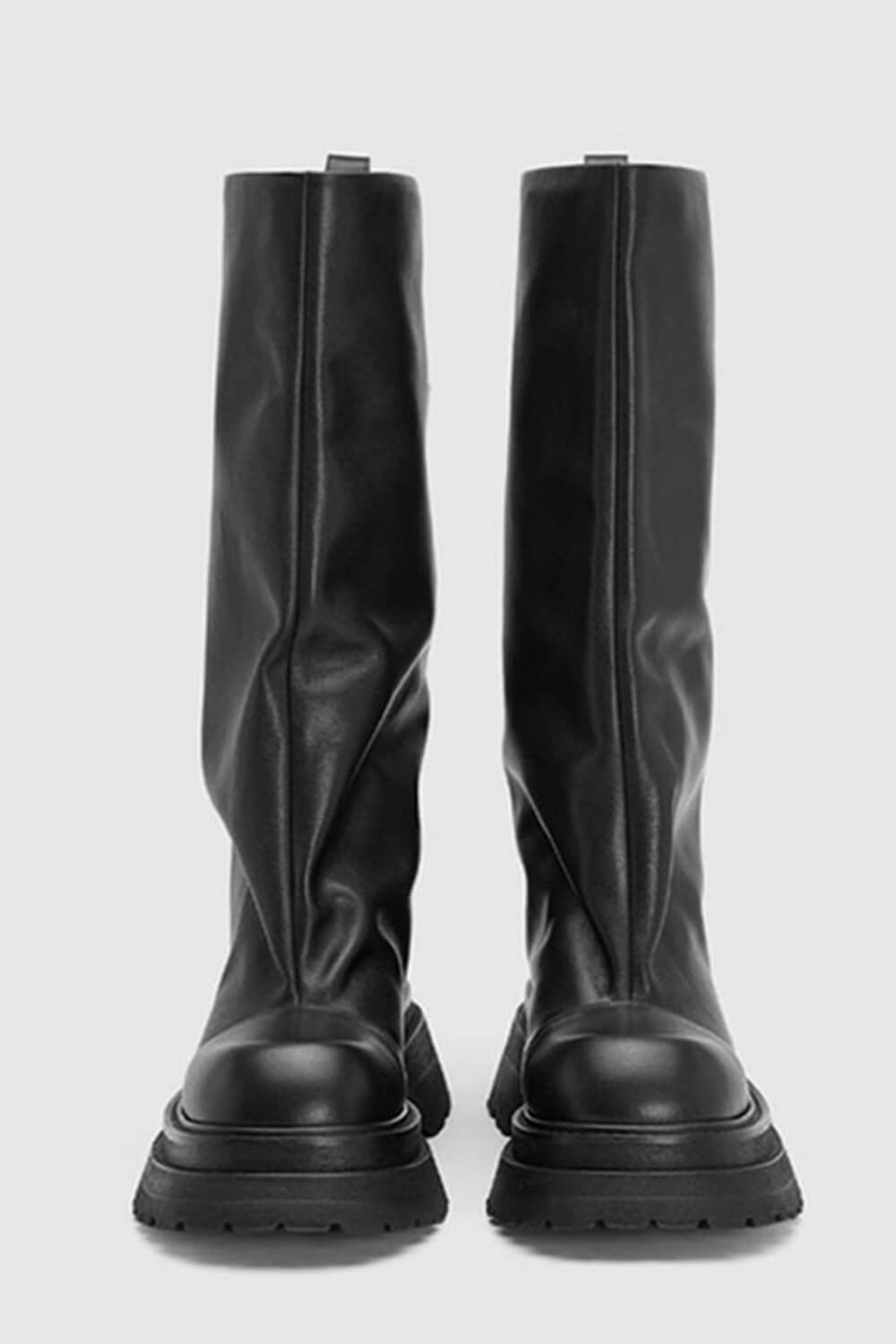 Black Faux Leather Knee High Platform Combat Boots