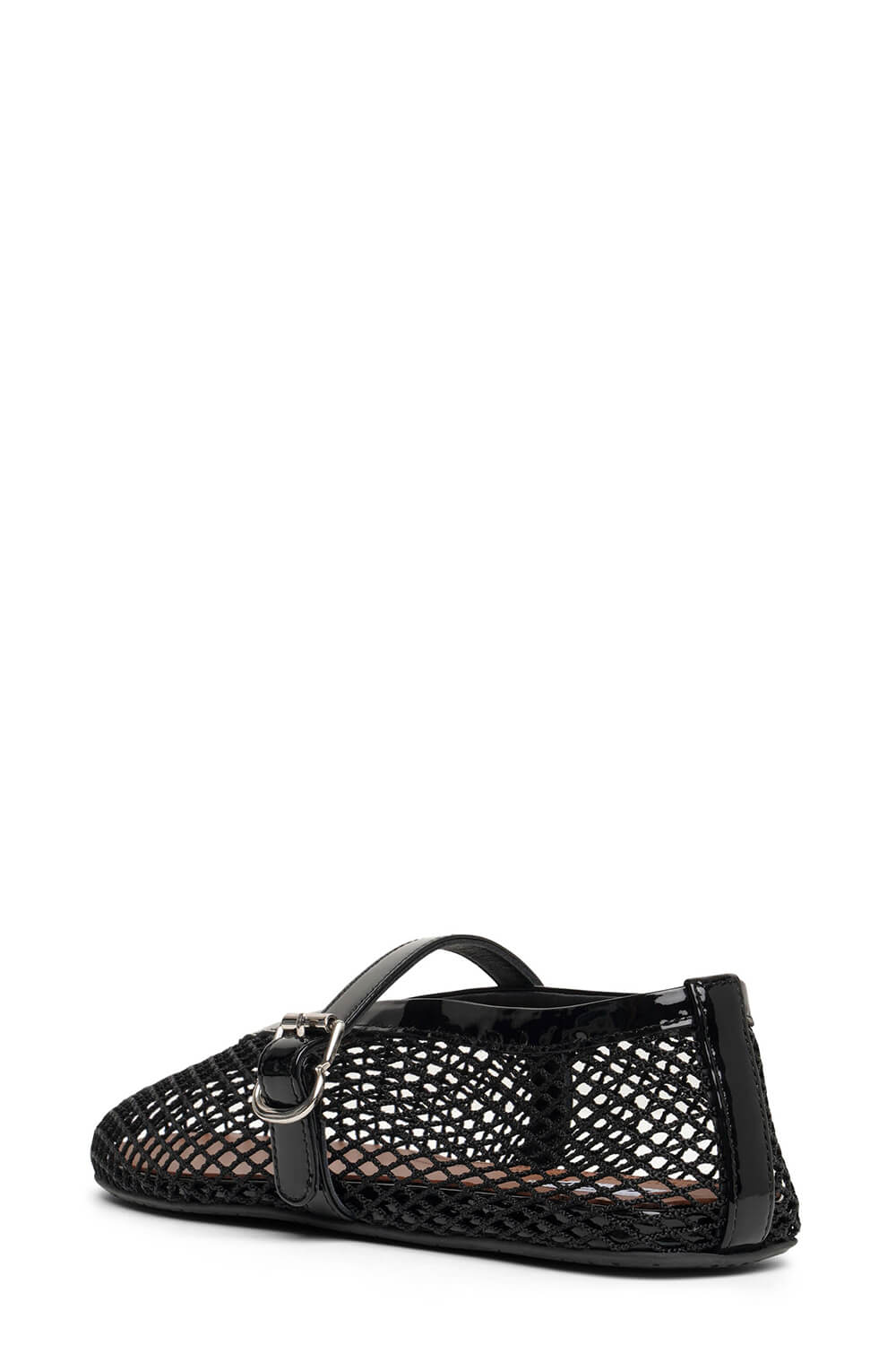 Faux Patent Leather Fishnet Mesh Ballet Flats - Black