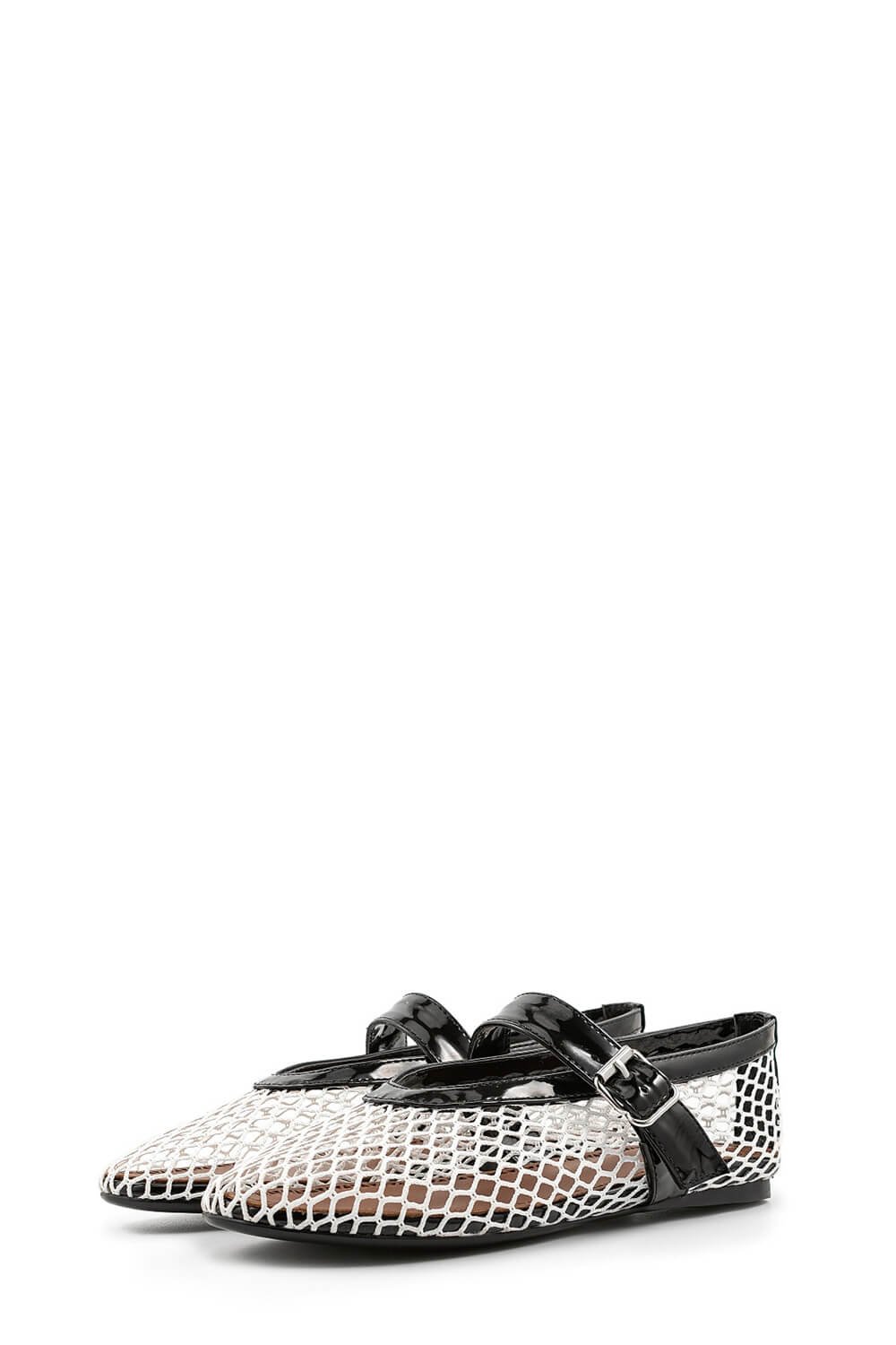 Faux Patent Leather Fishnet Mesh Ballet Flats - White