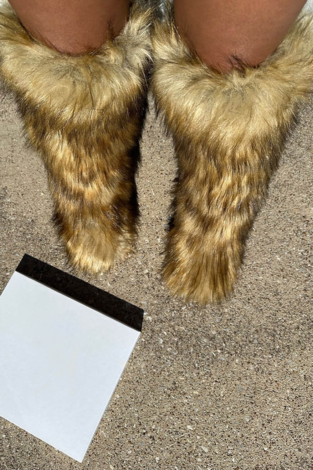 Fluffy Faux Fur Over The Knee Boot - Bronze