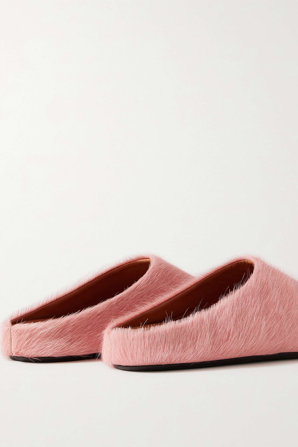 Long Hair Calf Leather Fussbett Slip-On Flat Clog - Pink