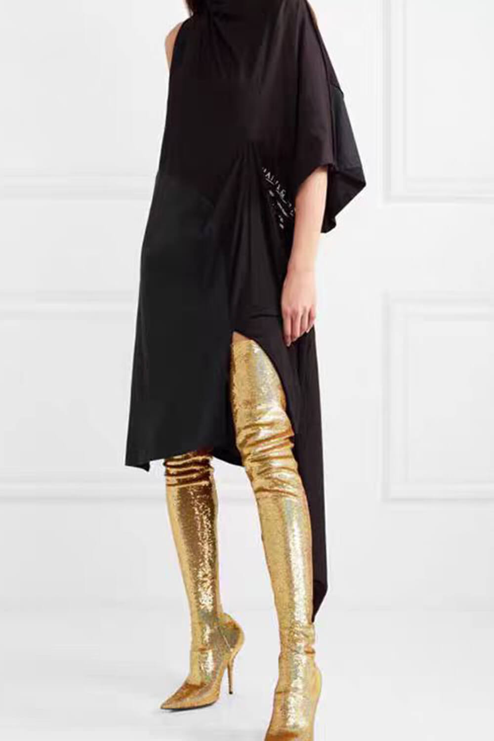 Sequins Pointed Toe High Heel Over The Knee Boots - Gold
