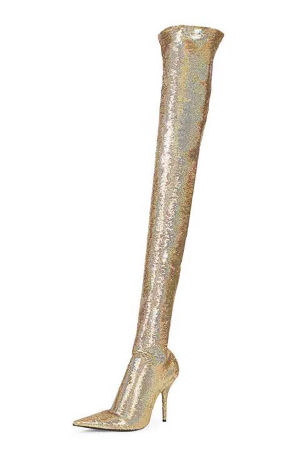Sequins Pointed Toe High Heel Over The Knee Boots - Gold