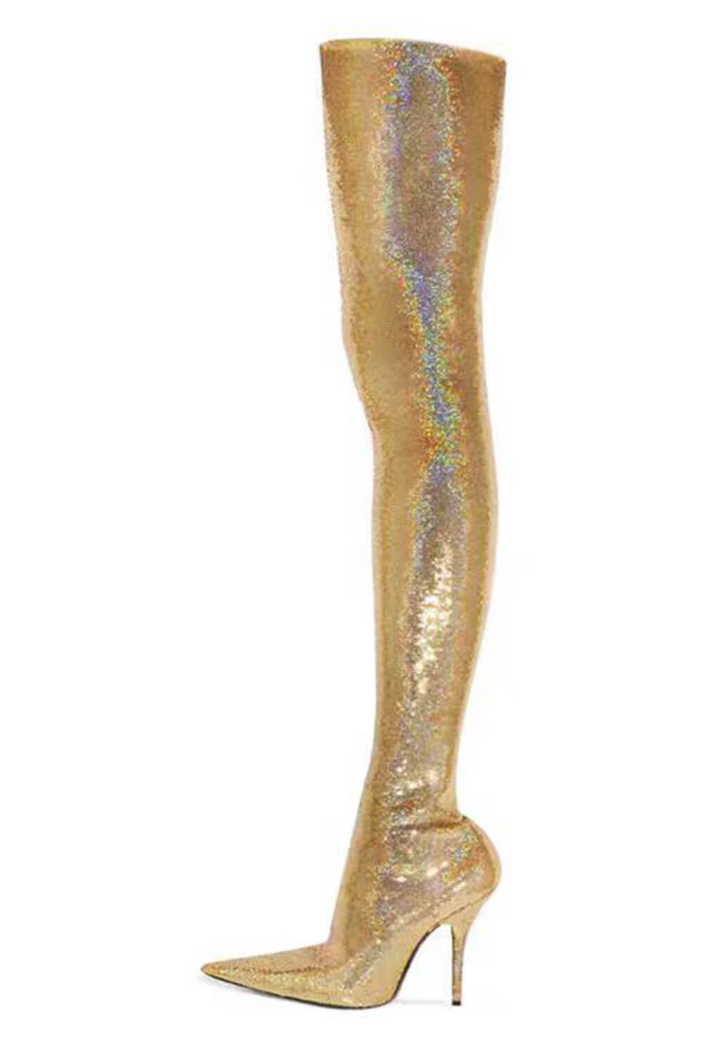 Sequins Pointed Toe High Heel Over The Knee Boots - Gold