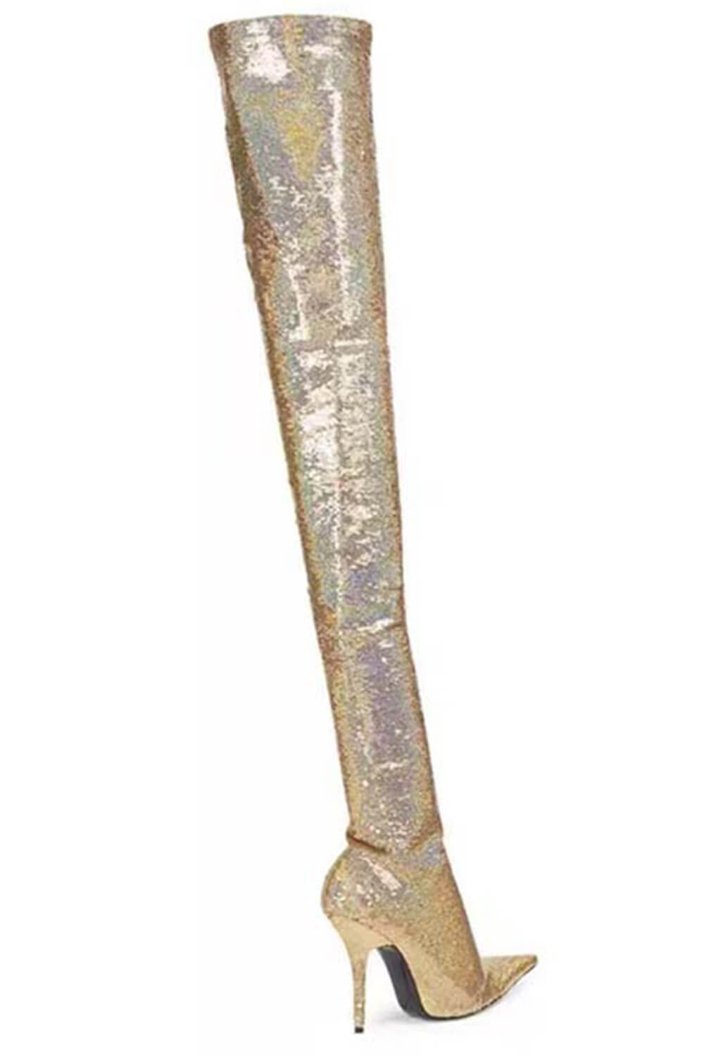 Sequins Pointed Toe High Heel Over The Knee Boots - Gold