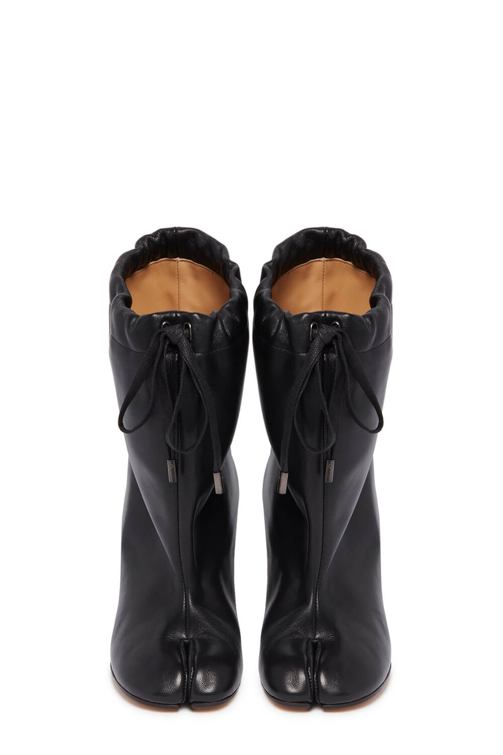 Drawstring Tabi Block Heel Ankle Boots - Black