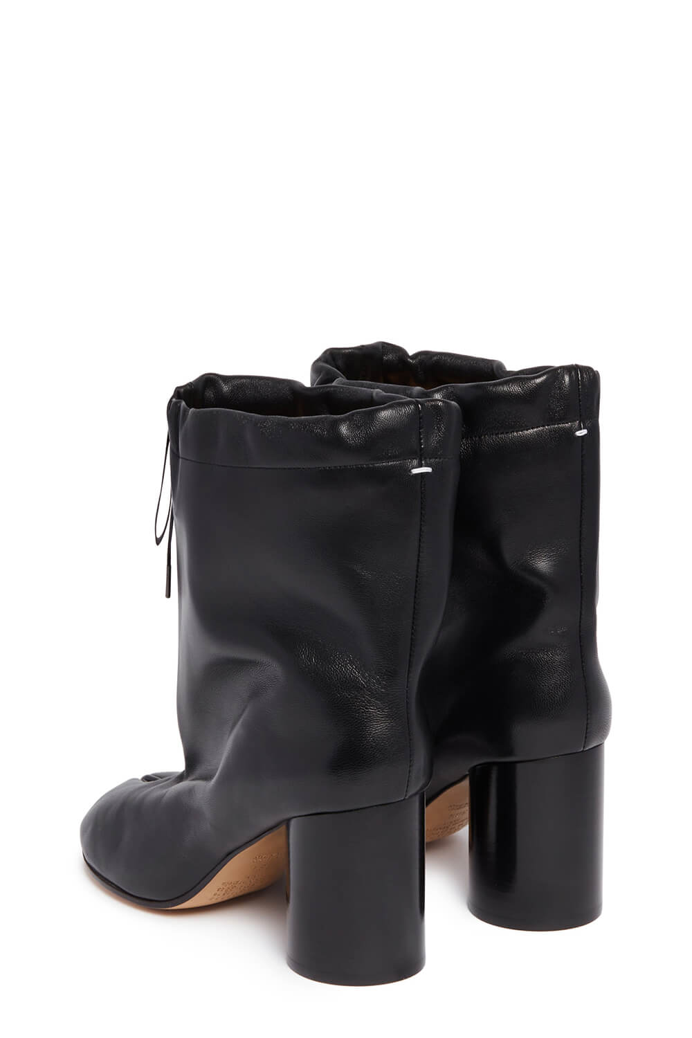 Drawstring Tabi Block Heel Ankle Boots - Black
