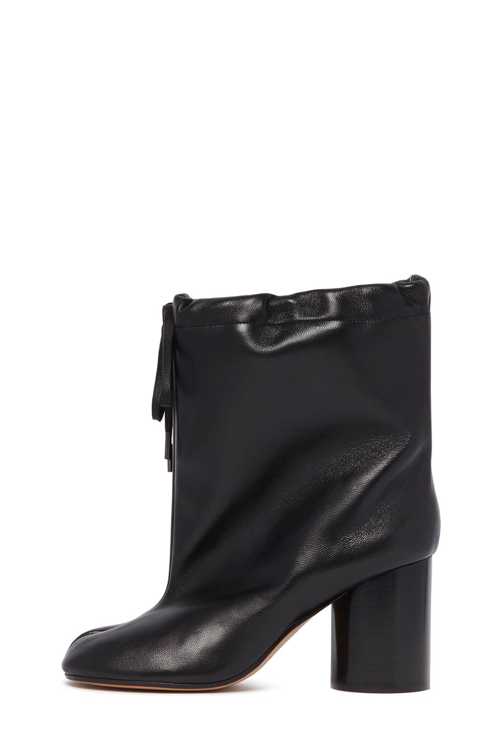 Drawstring Tabi Block Heel Ankle Boots - Black