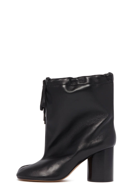 Drawstring Tabi Block Heel Ankle Boots - Black