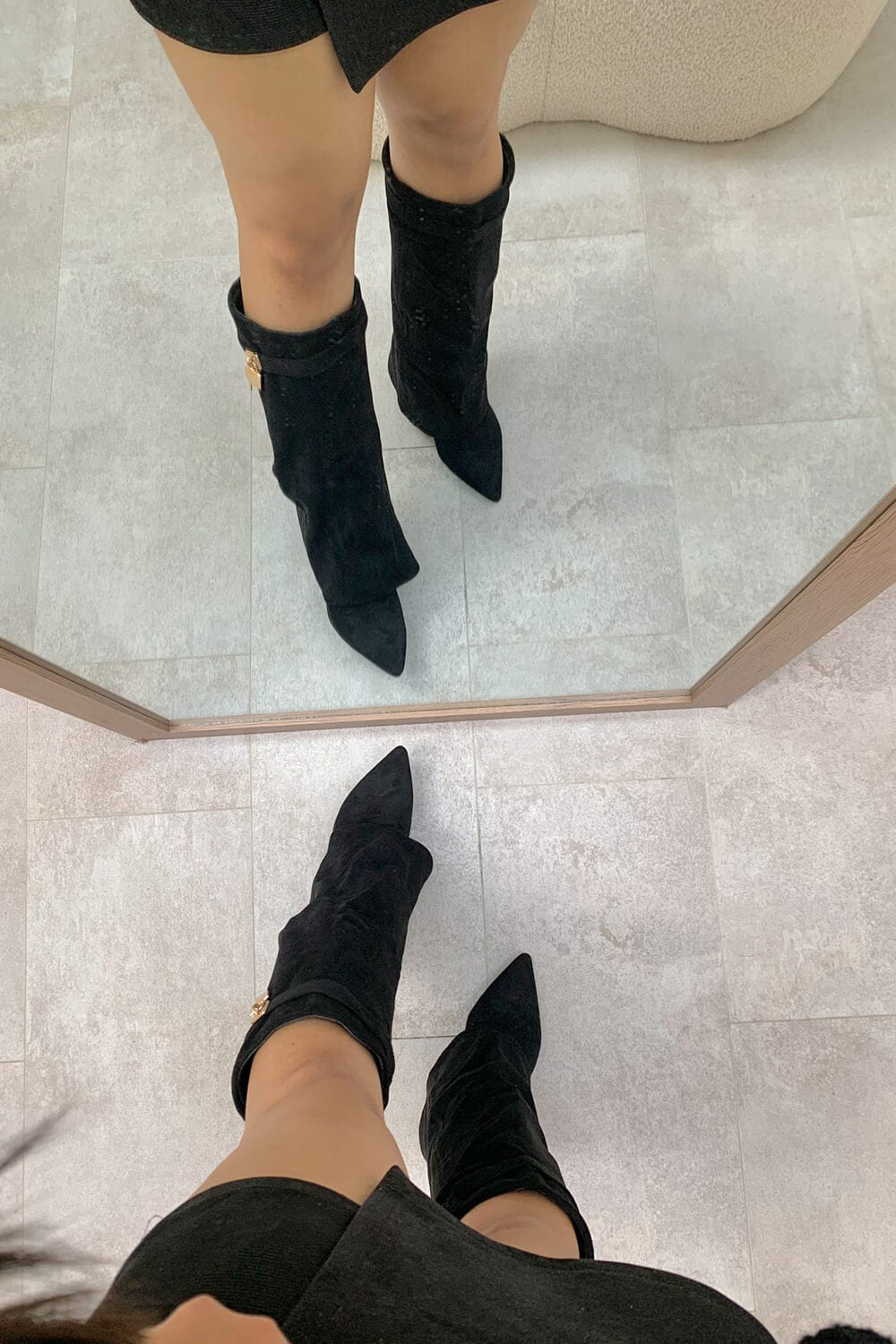 Faux Suede Fold Over Metal Lock Detail Knee High Boots