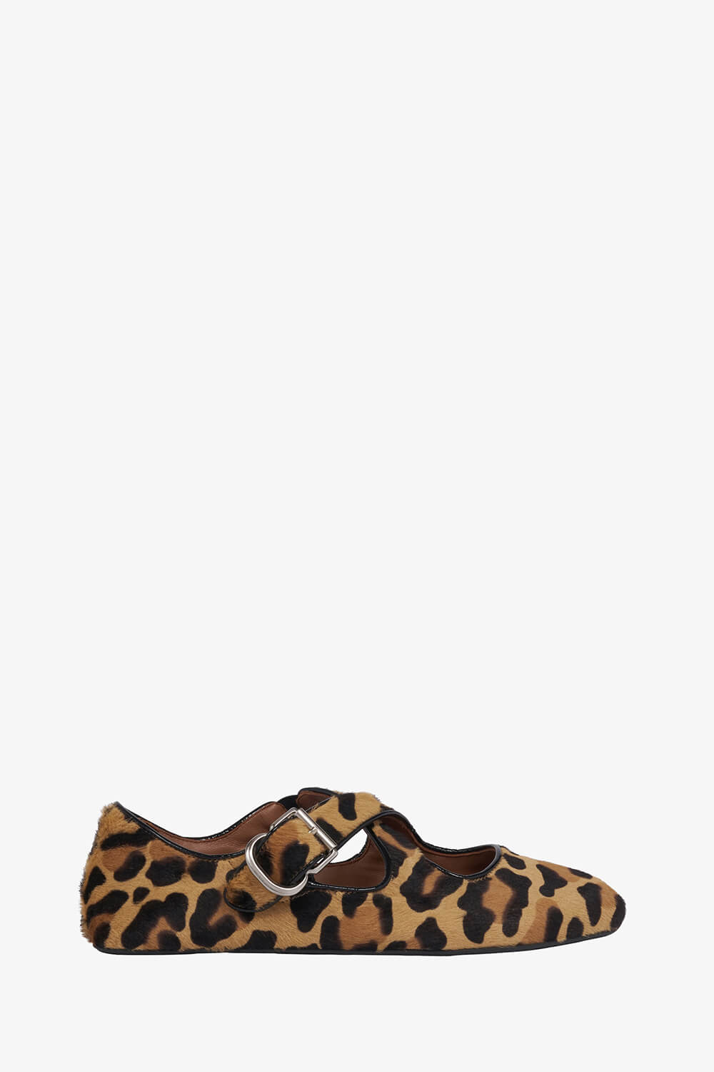 Leopard Print Criss Cross Mary Jane Ballet Flats