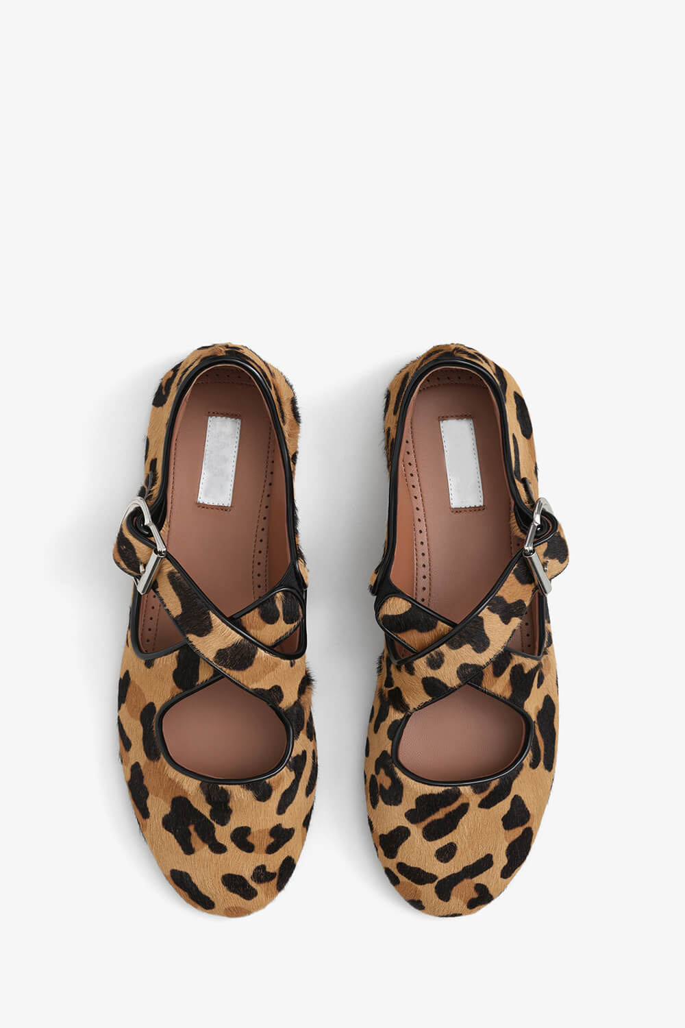 Leopard Print Criss Cross Mary Jane Ballet Flats
