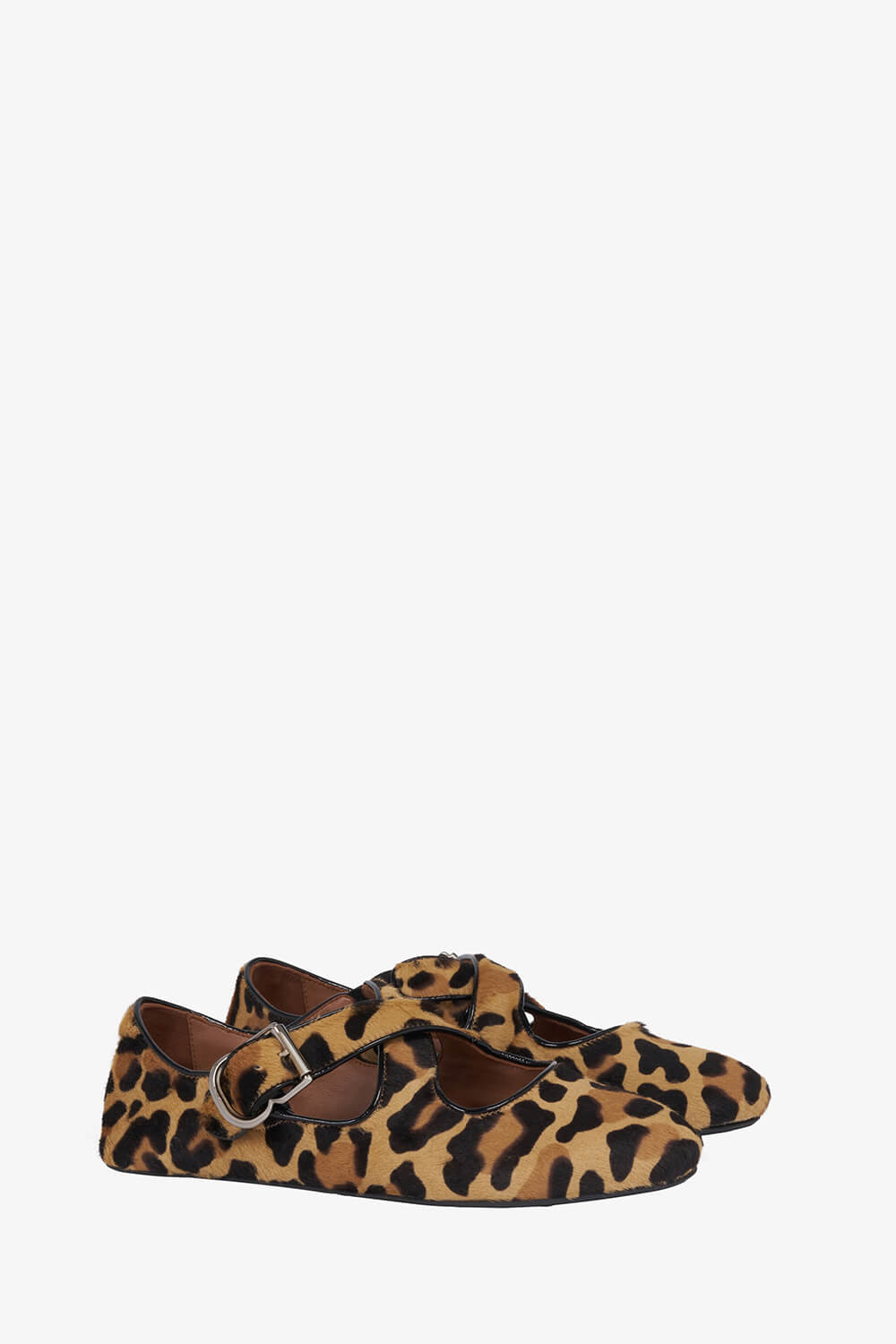 Leopard Print Criss Cross Mary Jane Ballet Flats